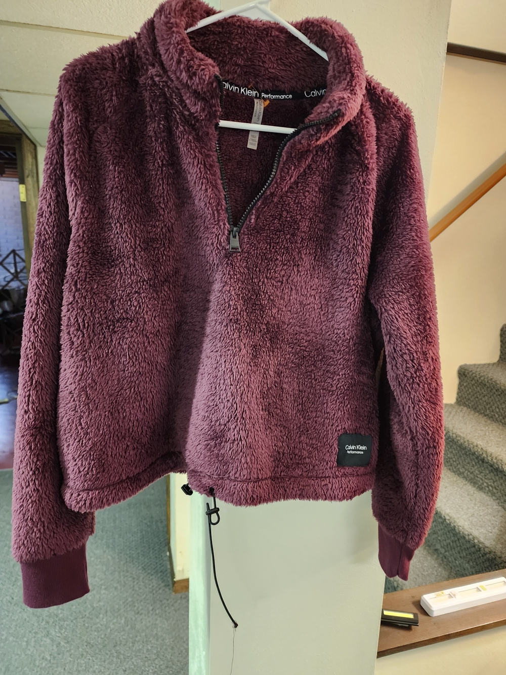Calvin Klein Plush Half-Zip Teddy Jacket in Wine